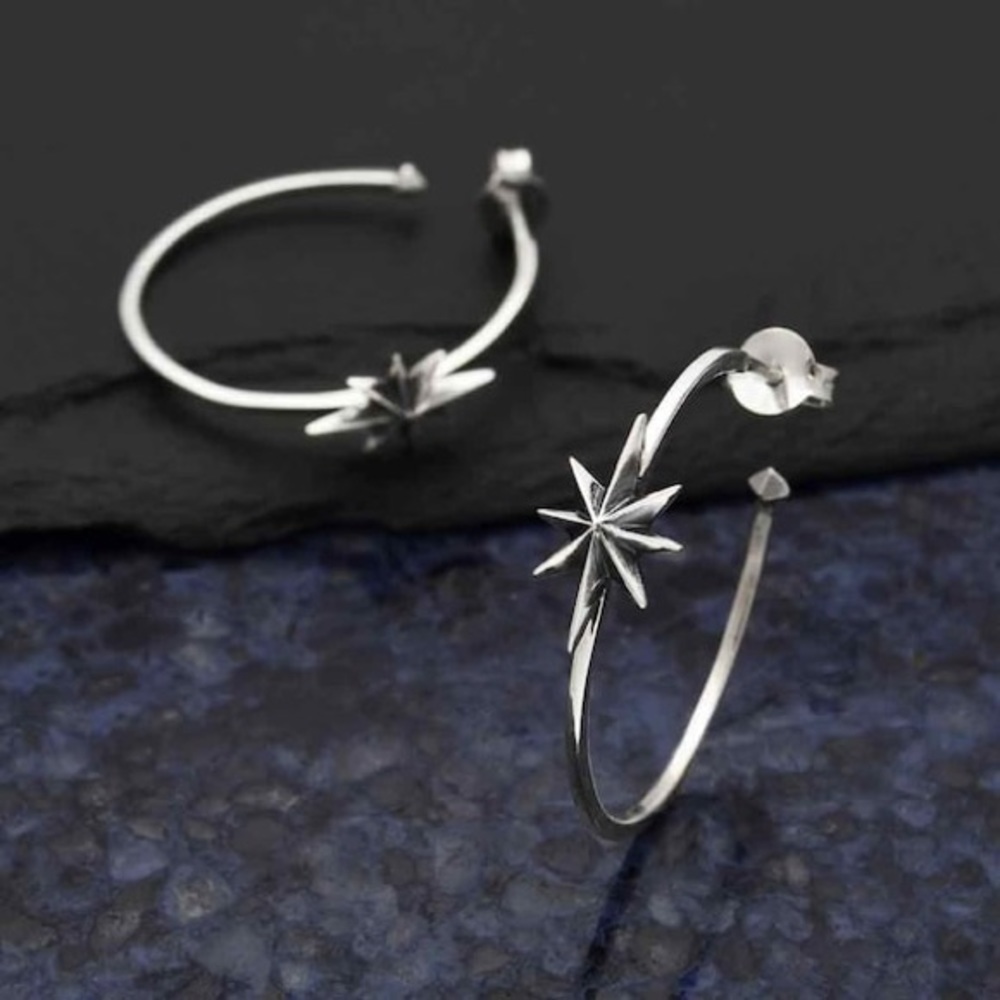 Sterling Silver Star Hoop Earrings